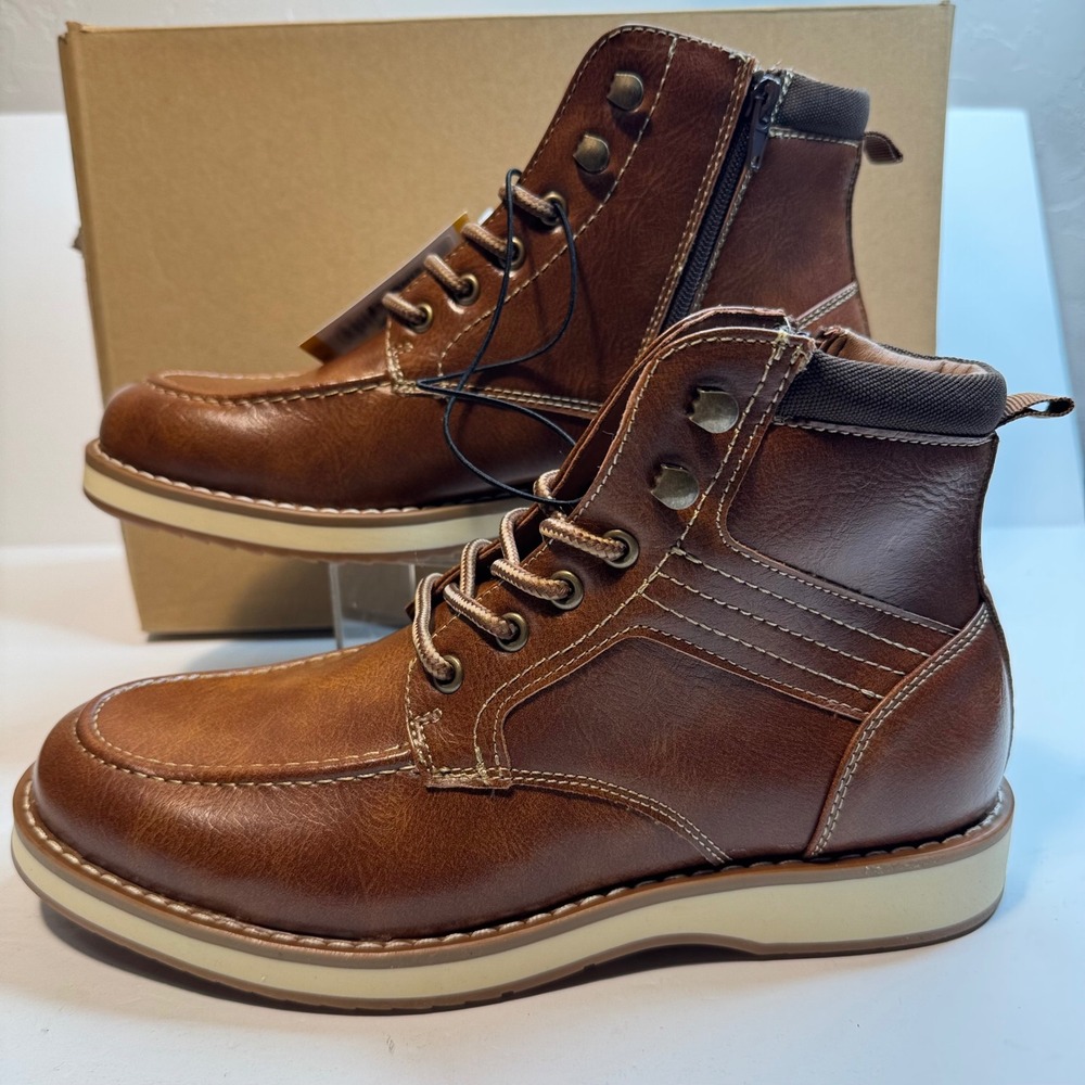 Steve Madden Mens P-Doyers Cognac Brown Moc Toe Casual Boots Size 8 New
